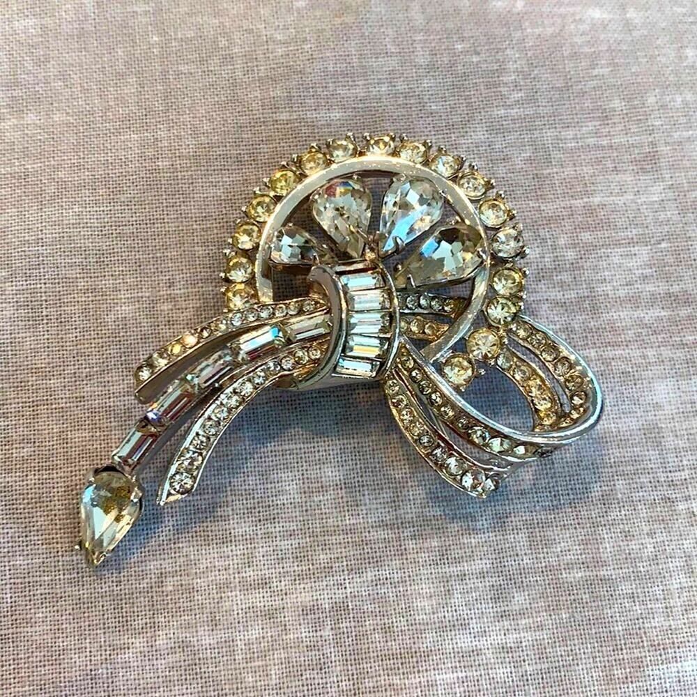 Kramer of New York Clear Crystal bow pin